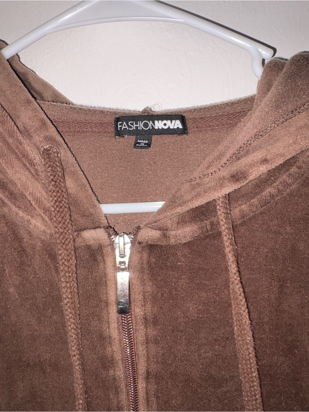 Fashion Nova Brown Velour Zip-Up Hoodie